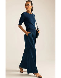 Short Sleeve Raglan Knit Top Steele Blue