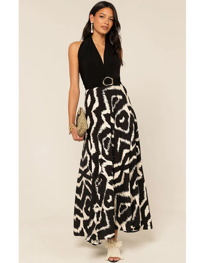 Villa Vita Convertible Maxi Dress Black/Cream Abstract
