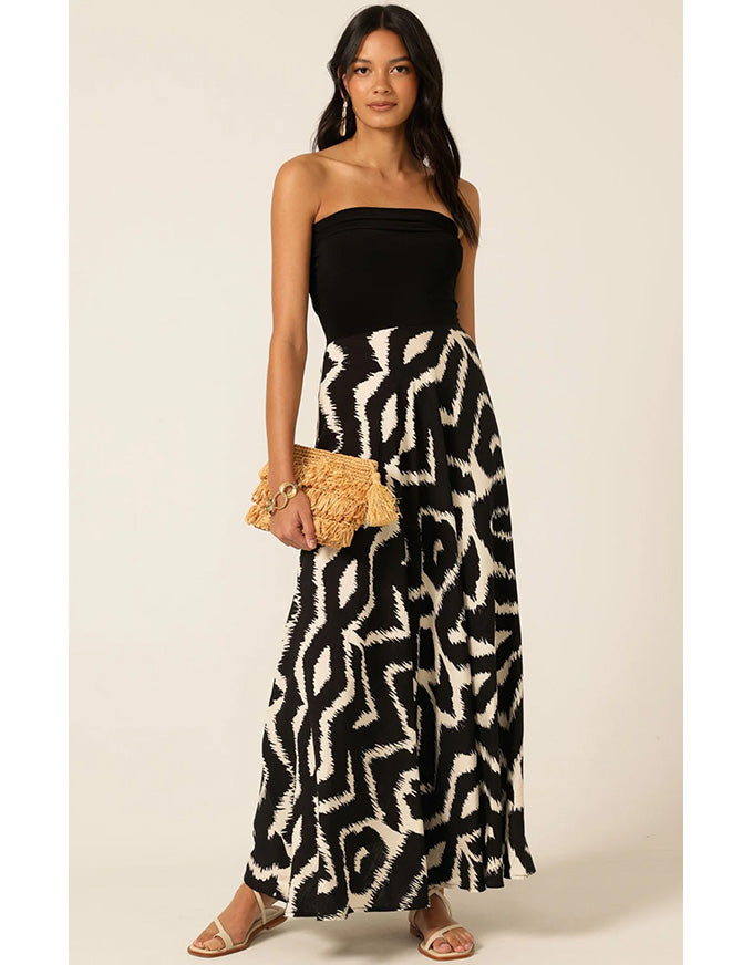 Villa Vita Convertible Maxi Dress Black/Cream Abstract