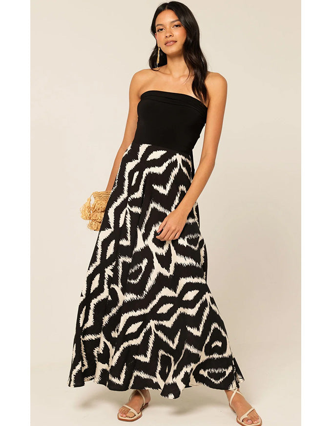Villa Vita Convertible Maxi Dress Black/Cream Abstract