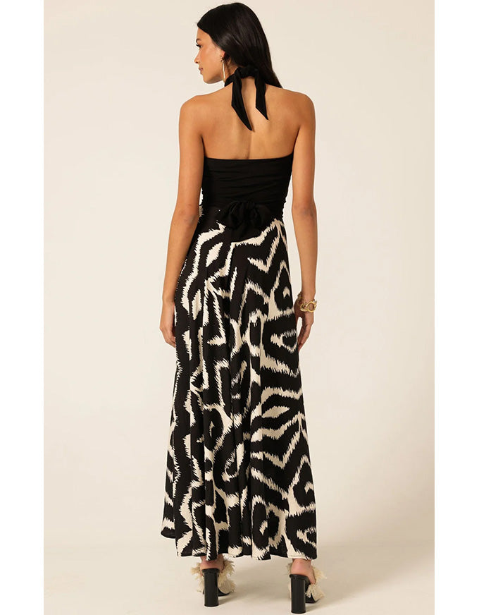 Villa Vita Convertible Maxi Dress Black/Cream Abstract