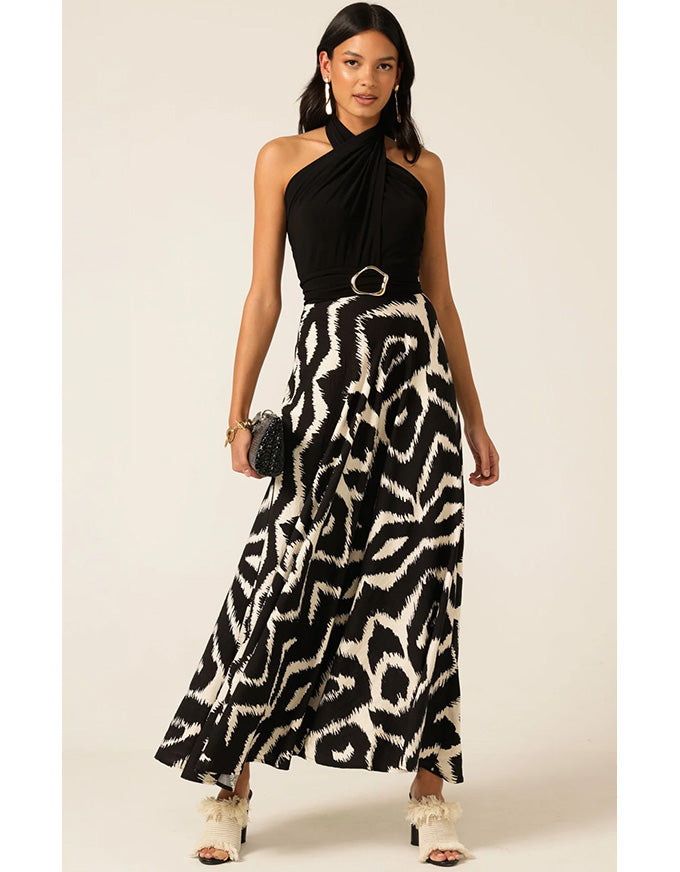 Villa Vita Convertible Maxi Dress Black/Cream Abstract