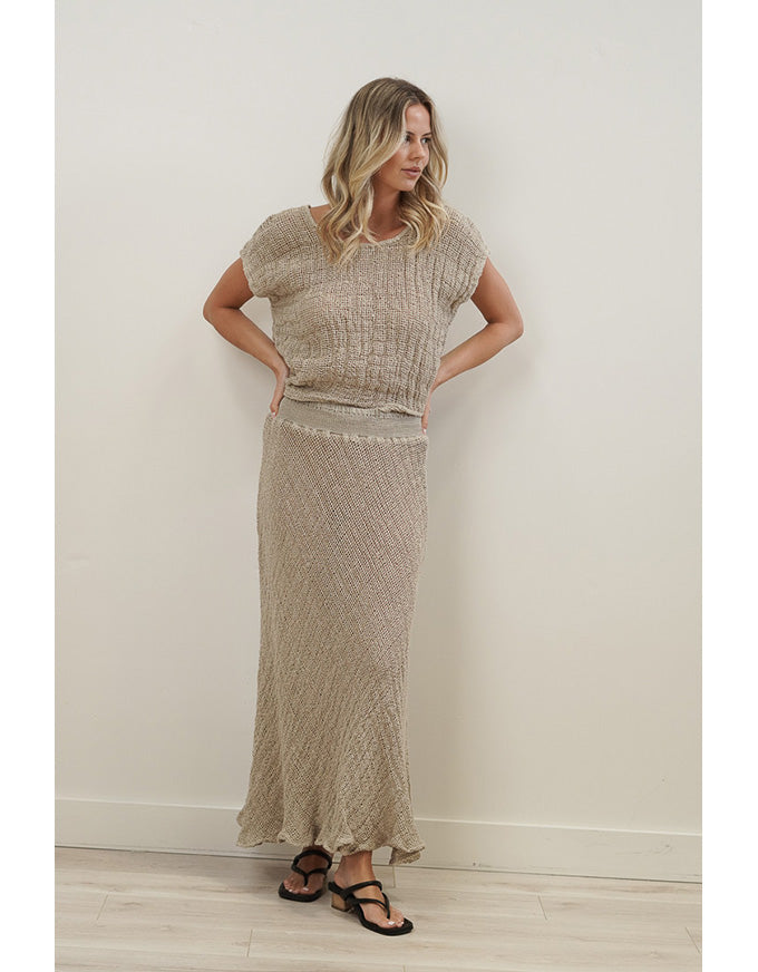 Sottana Bias Cut Linen Skirt Natural