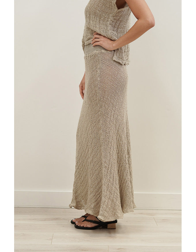Sottana Bias Cut Linen Skirt Natural