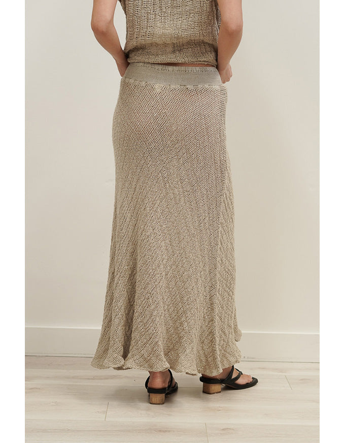 Sottana Bias Cut Linen Skirt Natural