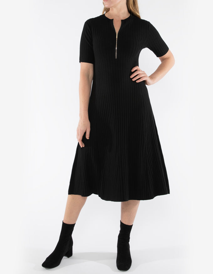 Long Rib Knit Dress Black