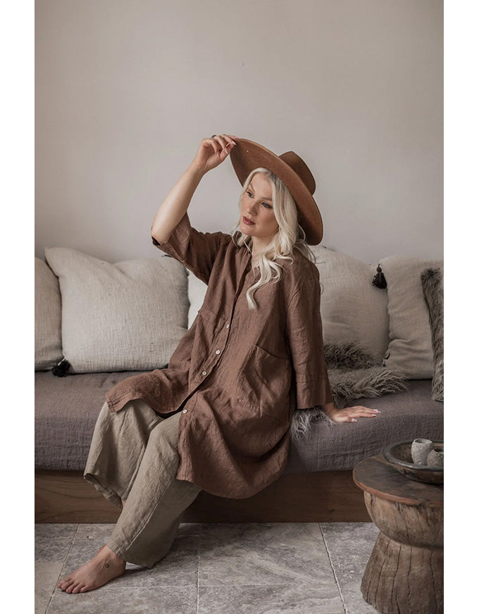 Lorelai Shirt Dress Walnut Stripe