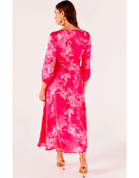 Lotus Flower Wrap Dress Hot Pink