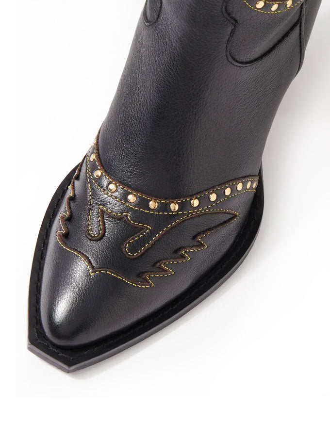 Lurva Black/Gold Leather Knee High Western Boots