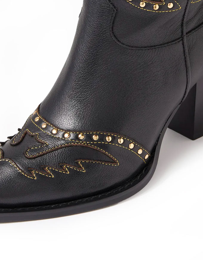 Lurva Black/Gold Leather Knee High Western Boots