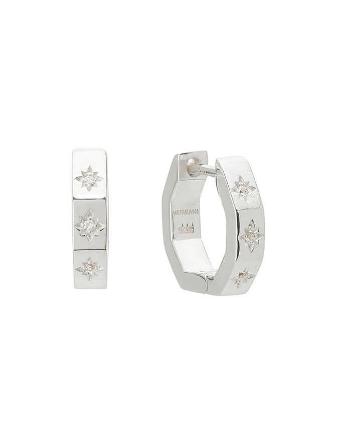 Octagonal Huggies White Topaz Silver