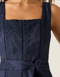 Mariana Embroidery Midi Dress Navy