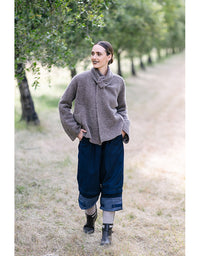 Shetland knit jacket in bark with soft textured finish and wrap collar detail