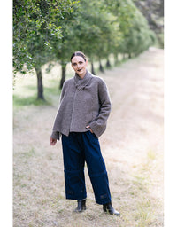 Shetland knit jacket in bark with soft textured finish and wrap collar detail
