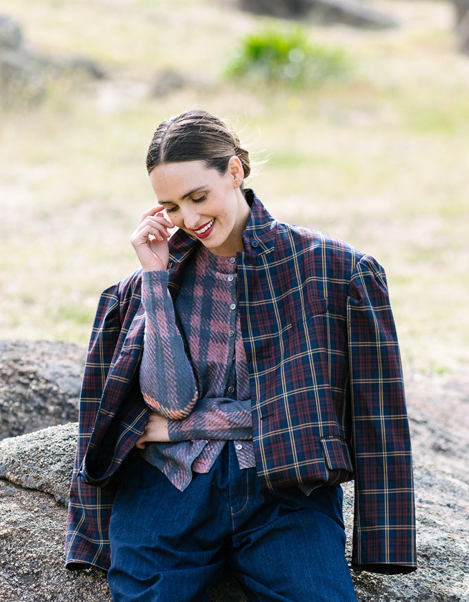 Skye Button Jacket Navy/Red Check