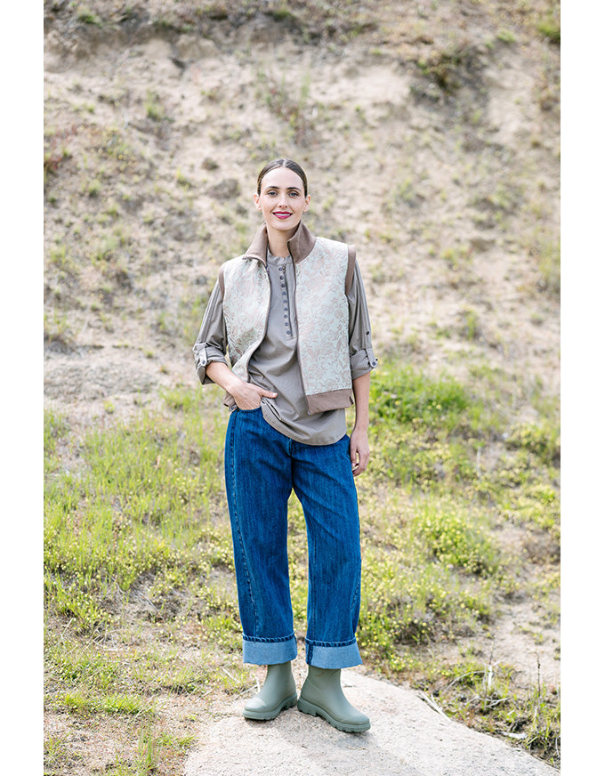 Weekender Vest Pink Roses / Pistachio - Reversible