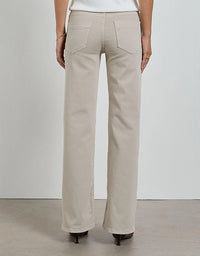 Beige pants worn by a person on a plain background