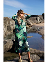 Long Genie Dress Monstera Night Green