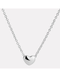 Silver heart-shaped pendant necklace on a white background