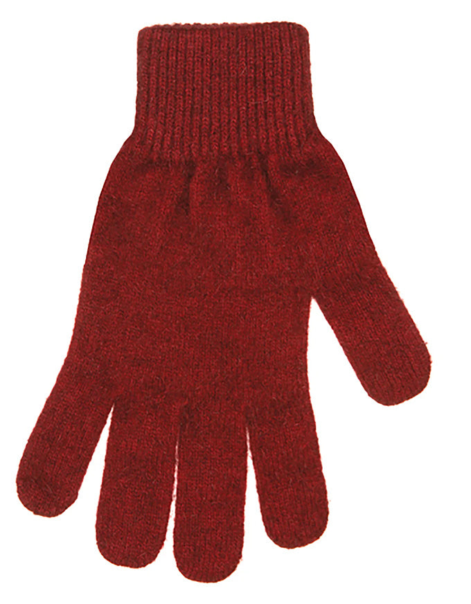 Red knitted glove on a white background