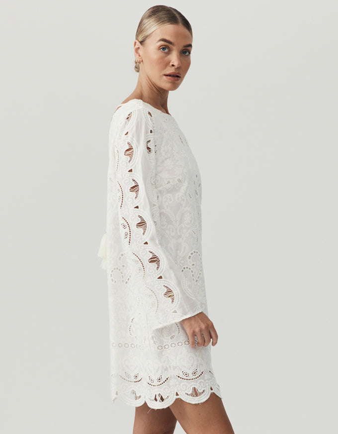 Nora Embroidery Mini Dress Ivory