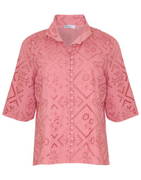 Note Top Rose. Pink broderie blouse.