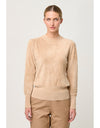 Celia Viscose Nylon Button Cuff Knit Top Bourbon
