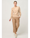 Celia Viscose Nylon Button Cuff Knit Top Bourbon