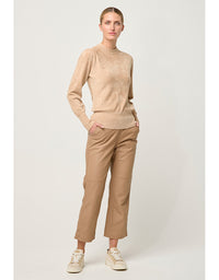 Celia Viscose Nylon Button Cuff Knit Top Bourbon