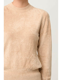 Celia Viscose Nylon Button Cuff Knit Top Bourbon