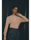 Celia Viscose Nylon Button Cuff Knit Top Bourbon