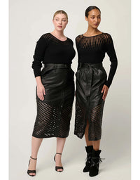 Rhiannon Sheer Neckline Knit Top Black