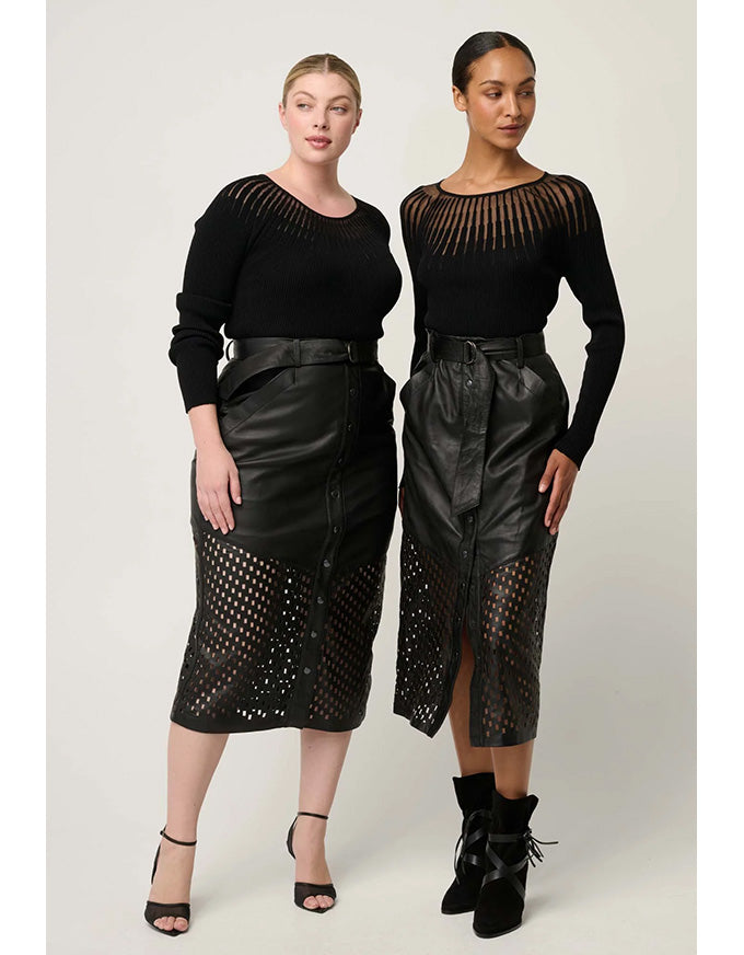 Rhiannon Sheer Neckline Knit Top Black