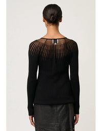 Rhiannon Sheer Neckline Knit Top Black