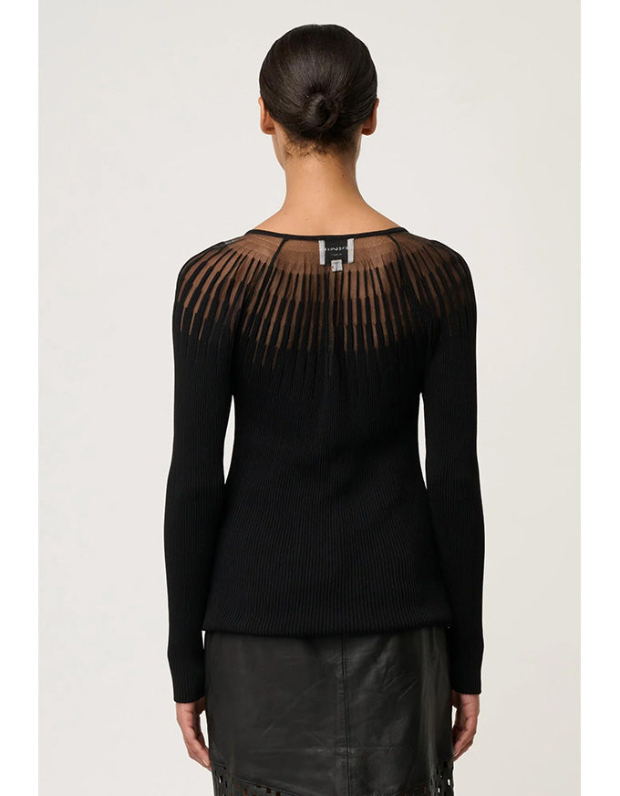 Rhiannon Sheer Neckline Knit Top Black