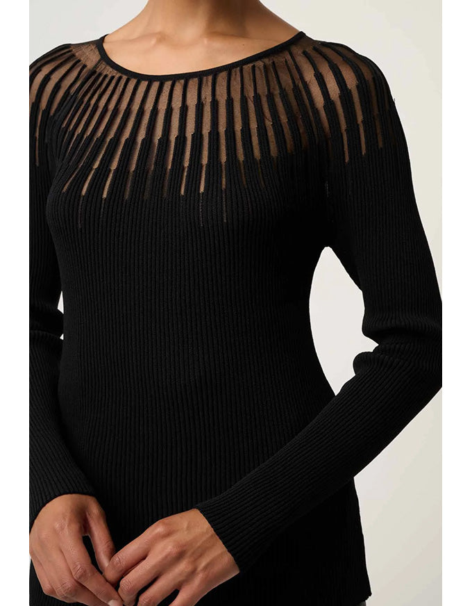 Rhiannon Sheer Neckline Knit Top Black