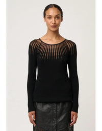 Rhiannon Sheer Neckline Knit Top Black