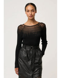 Rhiannon Sheer Neckline Knit Top Black