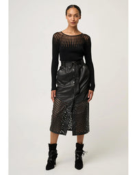 Rhiannon Sheer Neckline Knit Top Black