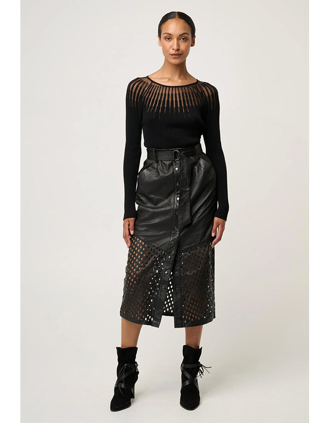 Rhiannon Sheer Neckline Knit Top Black