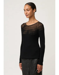 Rhiannon Sheer Neckline Knit Top Black
