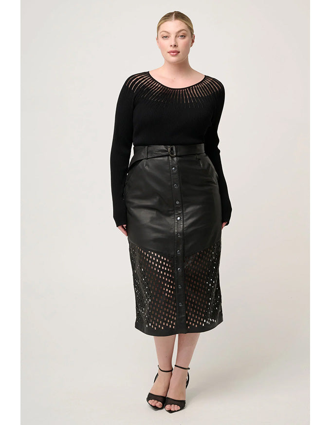 Rhiannon Sheer Neckline Knit Top Black