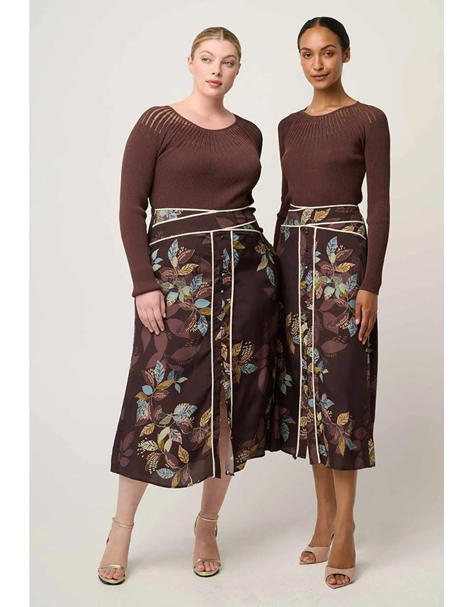 Rhiannon Viscose Sheer Neckline Knit Top Mocha