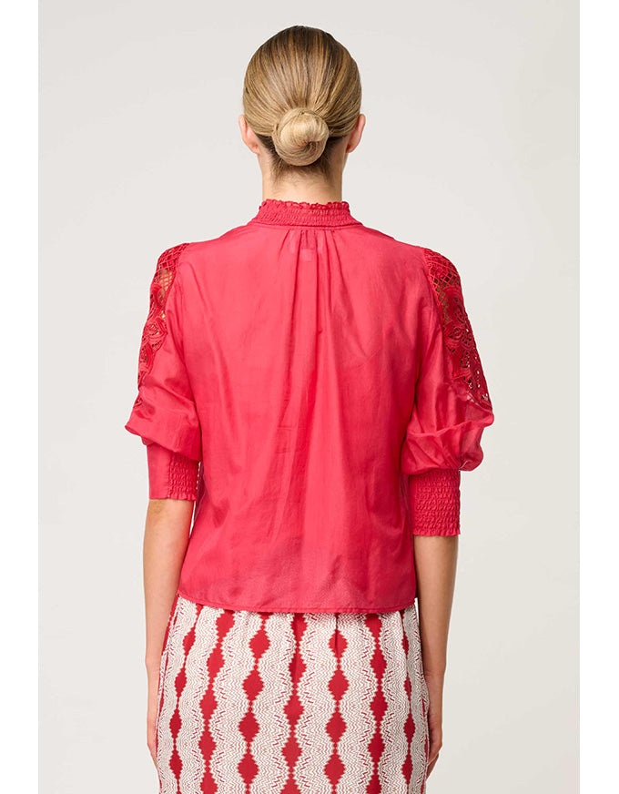 Oleander Cotton Silk Blouse Ruby