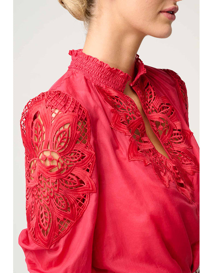 Oleander Cotton Silk Blouse Ruby