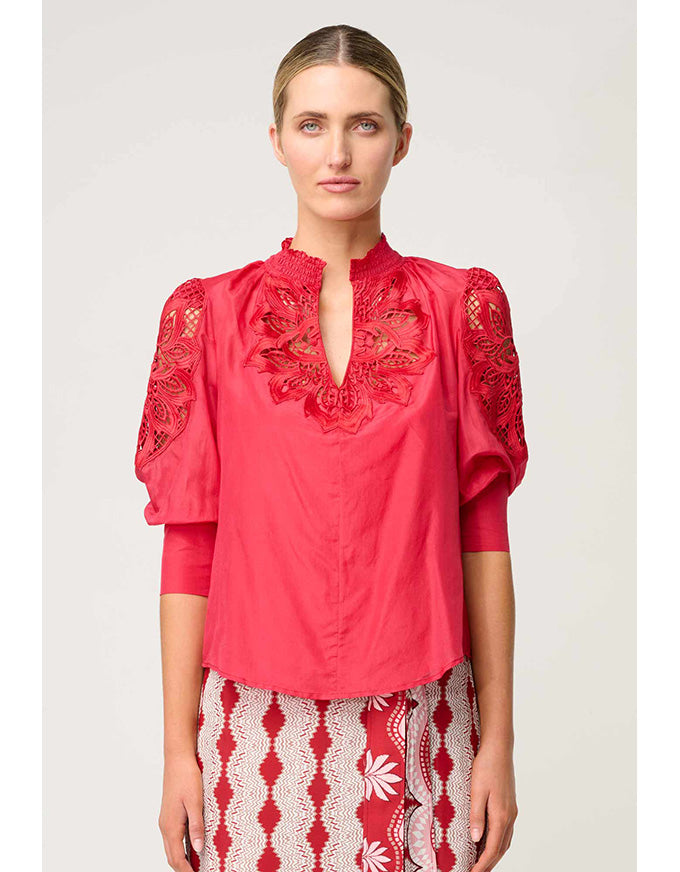 Oleander Cotton Silk Blouse Ruby