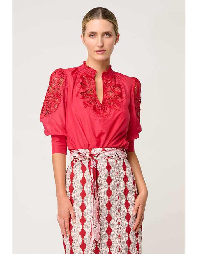 Oleander Cotton Silk Blouse Ruby