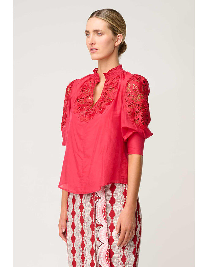 Oleander Cotton Silk Blouse Ruby