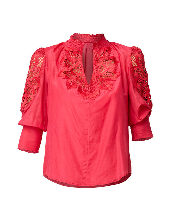 Oleander Cotton Silk Blouse Ruby