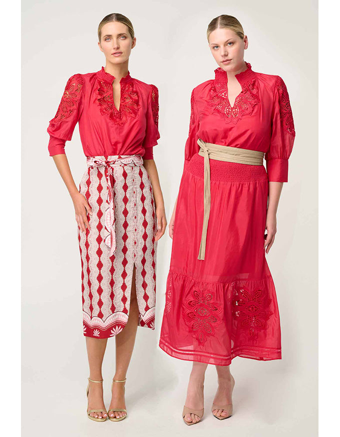 Oleander Cotton Silk Blouse Ruby